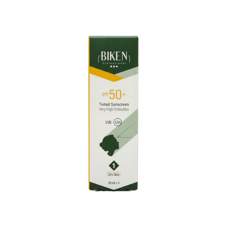 کرم ضدآفتاب رنگی بیکن BIKEN SPF50 مناسب پوست خشک – شماره 01 (بژ روشن) حجم 50 میل