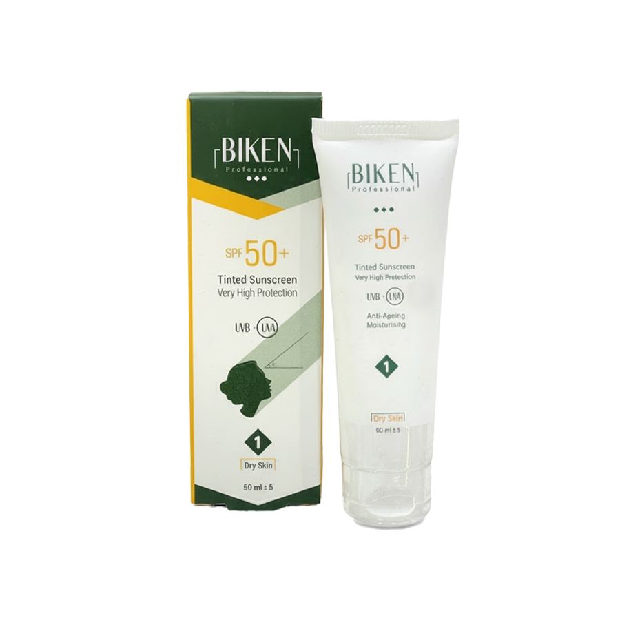 کرم ضدآفتاب رنگی بیکن BIKEN SPF50 مناسب پوست خشک – شماره 01 (بژ روشن) حجم 50 میل