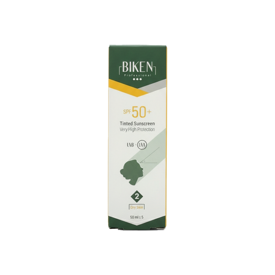 کرم ضدآفتاب رنگی بیکن BIKEN SPF50 مناسب پوست خشک – شماره 02 (بژ طبیعی) حجم 50 میل