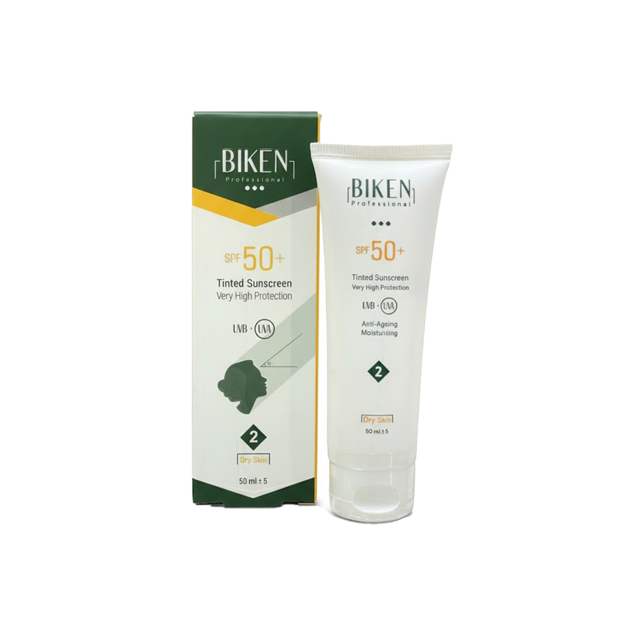 کرم ضدآفتاب رنگی بیکن BIKEN SPF50 مناسب پوست خشک – شماره 02 (بژ طبیعی) حجم 50 میل